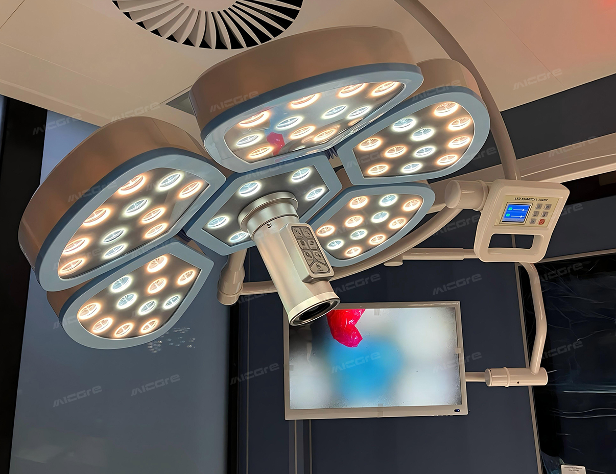 4.2-MICARE FLOWER-LED E7007002units LED Surgical Light with Camera and Monitor in Poland Vet Hospital